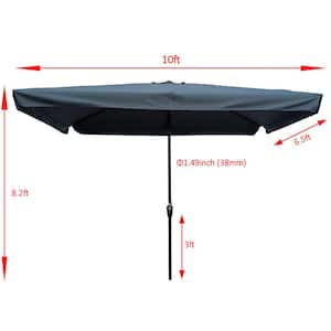 10 ft. x 6.5 ft. Aluminum Patio Outdoor Market Umbrella with Crank and Push Button Tilt in Gray
