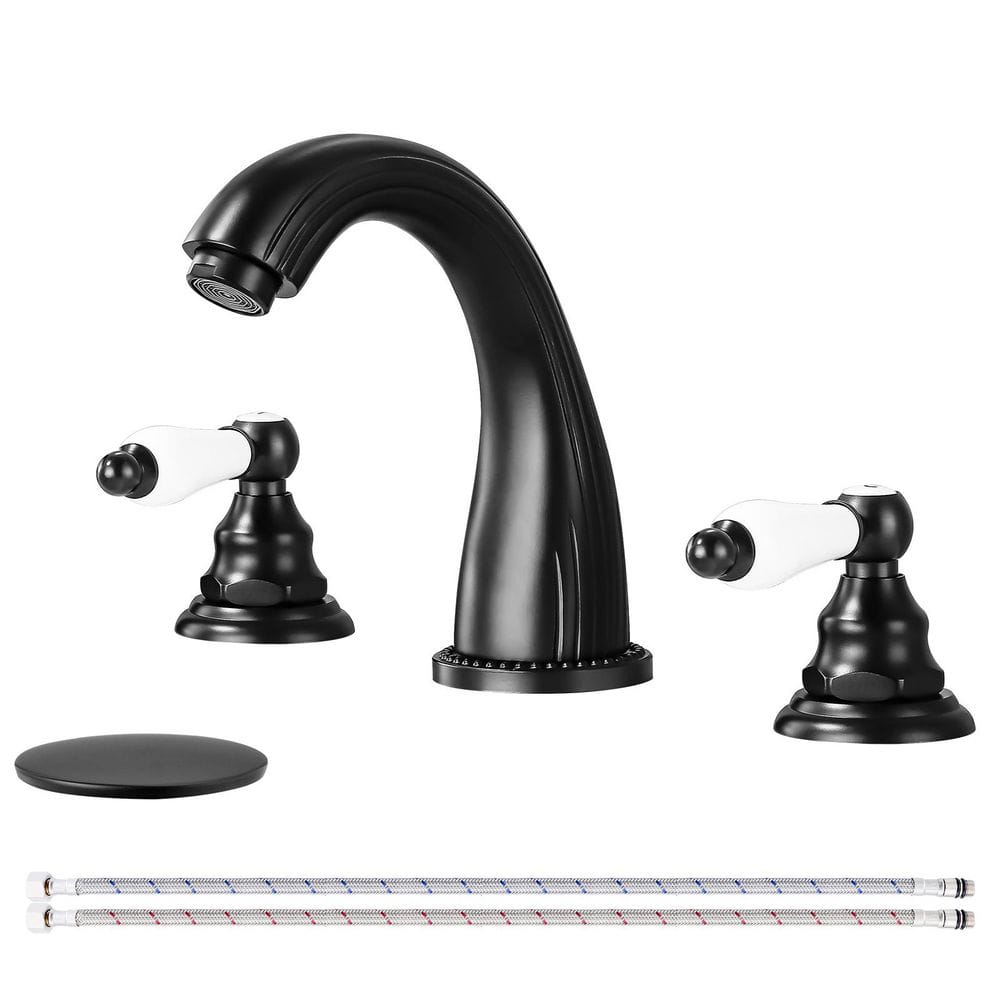 2 Handles 8 in. Widespread Bathroom Faucet 3-Hole Sink Faucet with Pop-Up Drain in Matte Black price history on PriceWatchPro