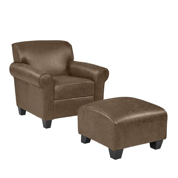 Handy Living Kudrow Distressed Saddle, Leather Reading Chair And Ottoman