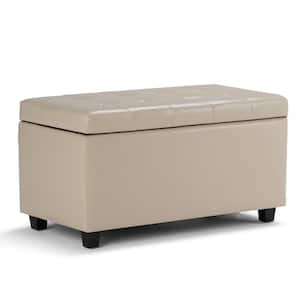 Cosmopolitan 34 in. Wide Transitional Rectangle Storage Ottoman in Satin Cream Faux Leather