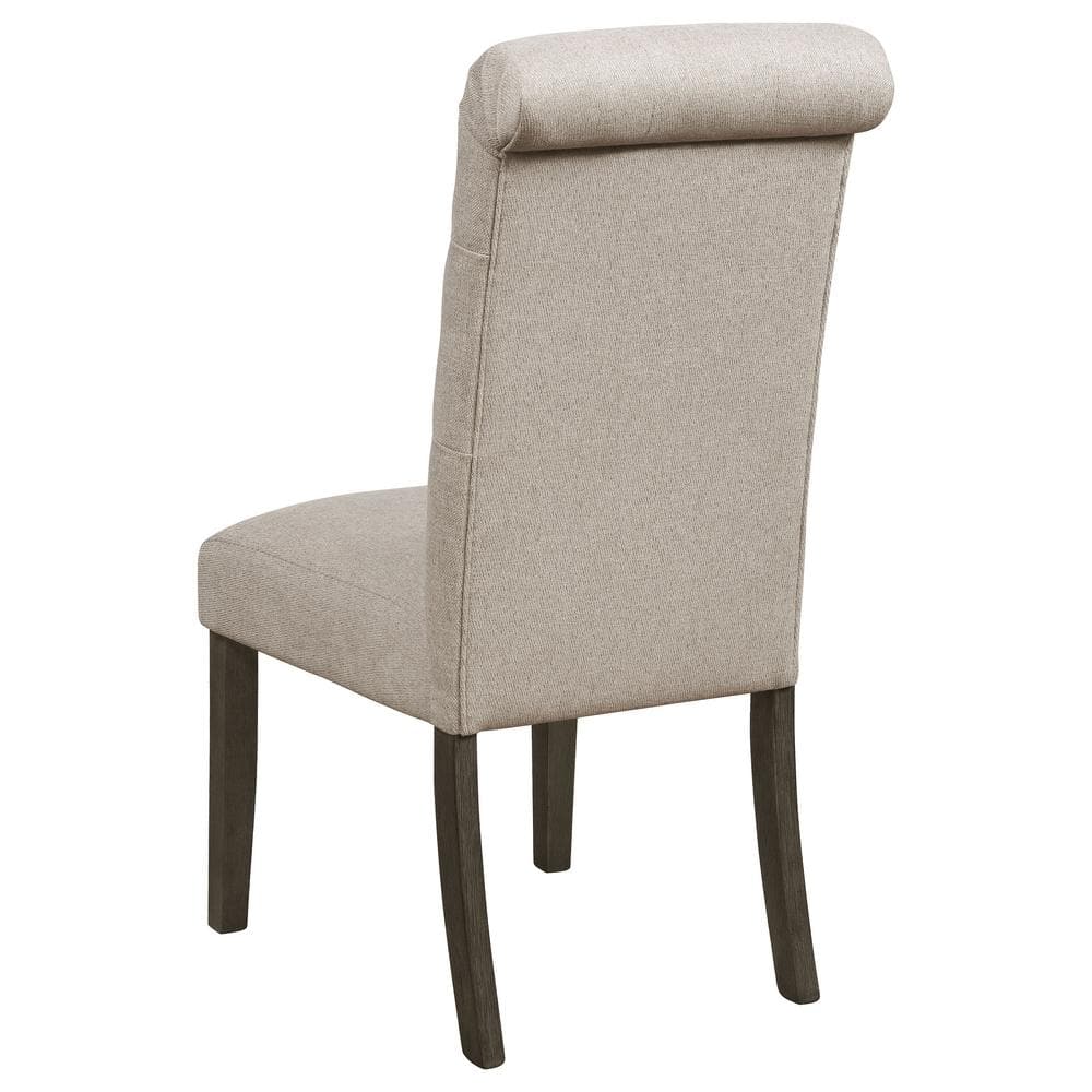Elegant Beige Upholstered Parsons Side Chair with Rustic Wood Legs