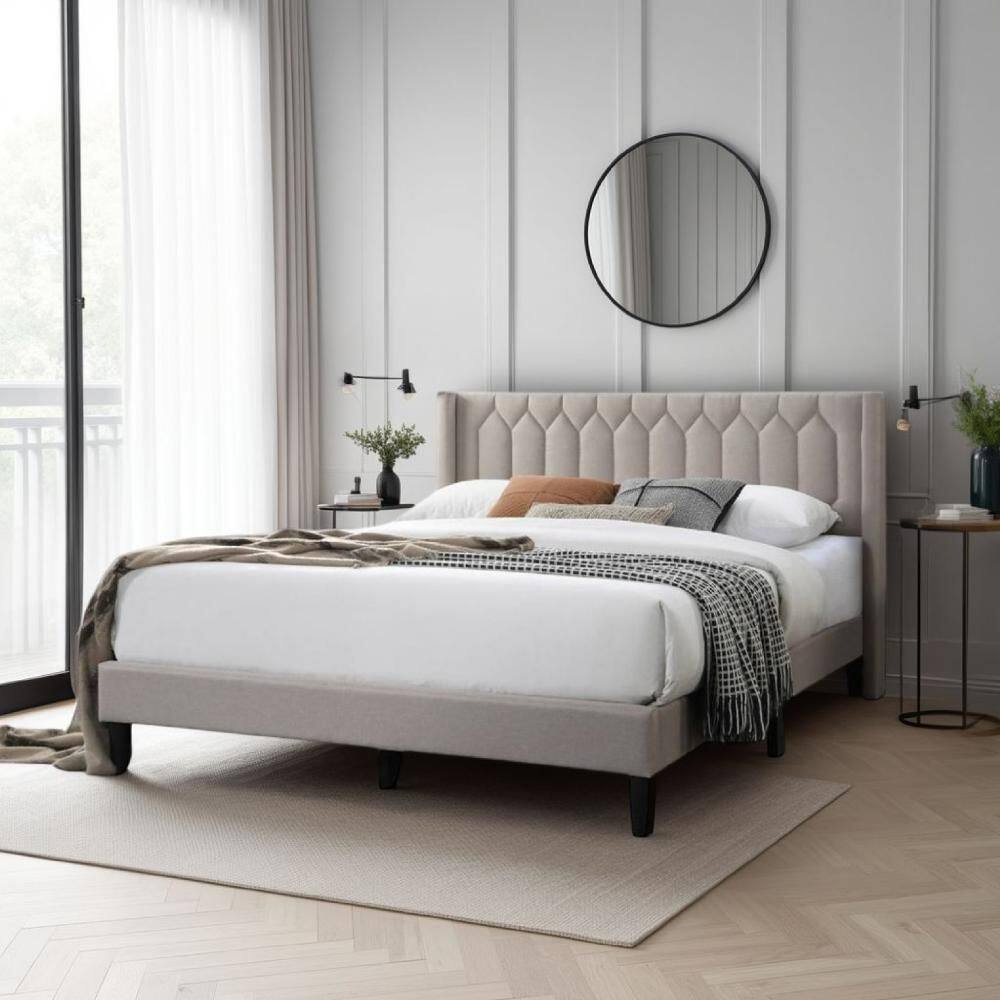 Jeo Light Brown and Black Wood Frame Queen Size Panel Bed with Geometric Stitched price history on PriceWatchPro