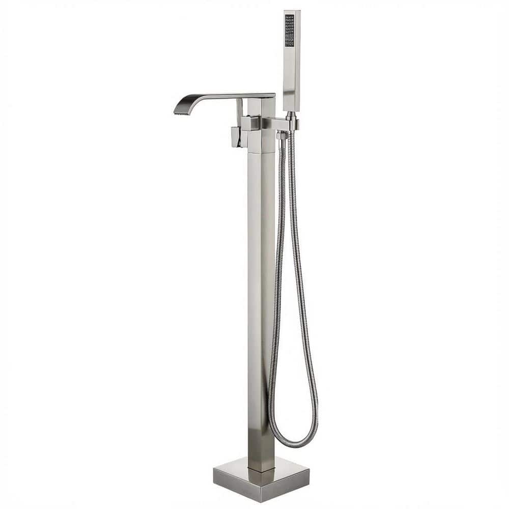 Single-Handle Floor Mounted Freestanding Tub Faucet with Waterfall Spout and Handheld Shower in Brushed Nickel price history on PriceWatchPro