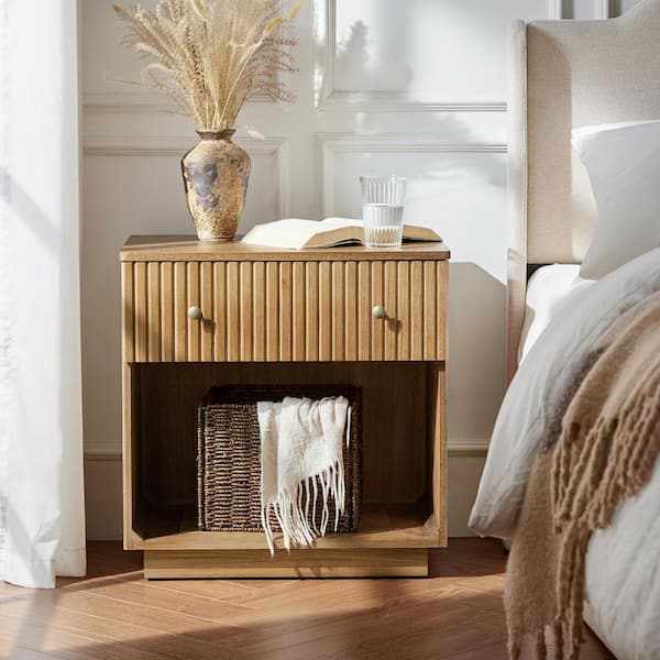 JAYDEN CREATION Jade Acorn 24.25"Tall 1-Drawer Solid Wood Nightstand with Fully Assembled