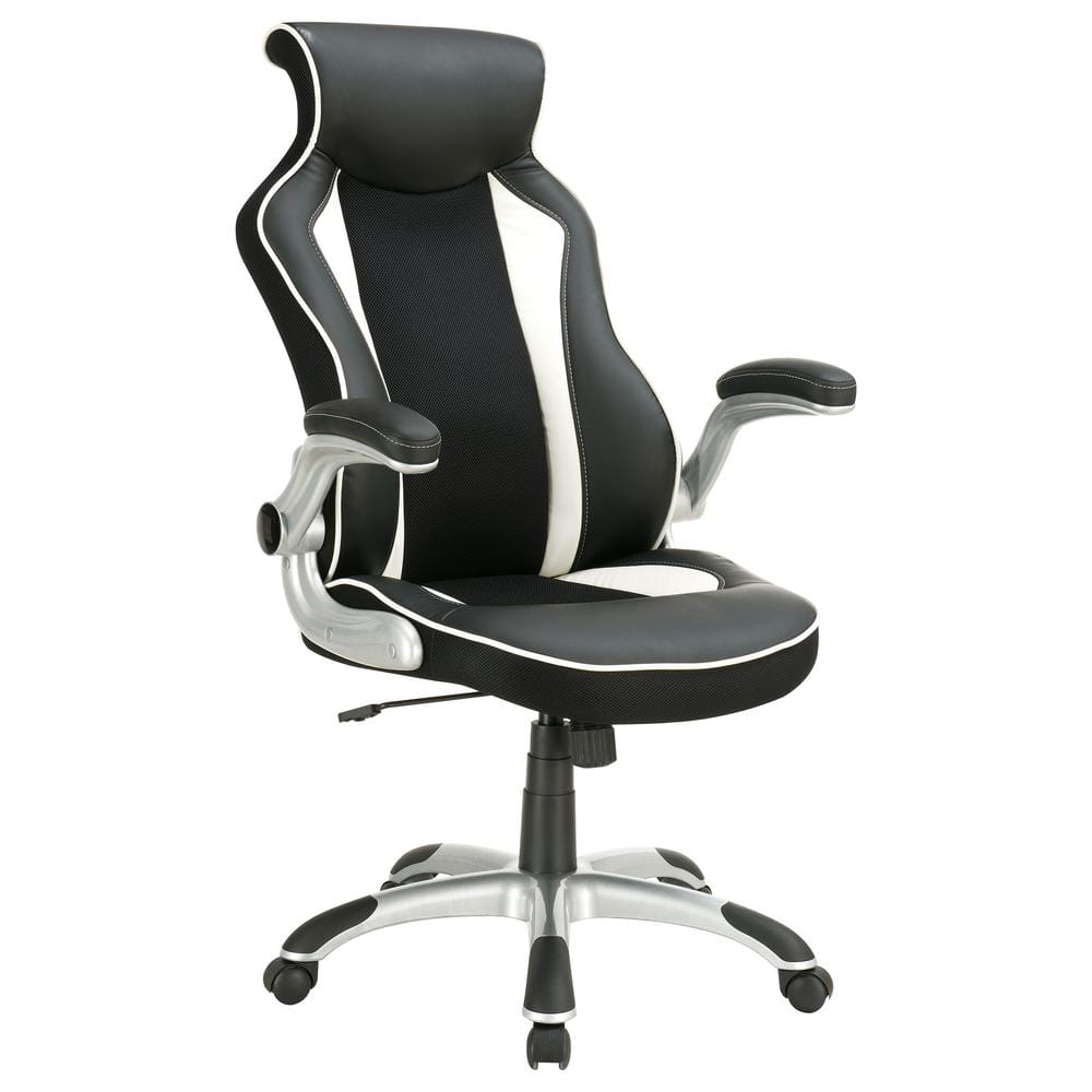 Transitional High-Back Black Leatherette Ergonomic Office Chair with Adjustable Arms