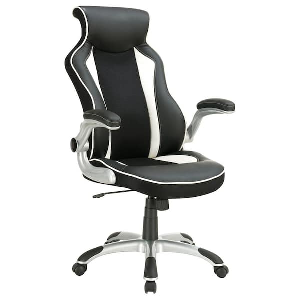 Dustin Faux Leather Adjustable Height Office Chair in Black and Silver with Arms