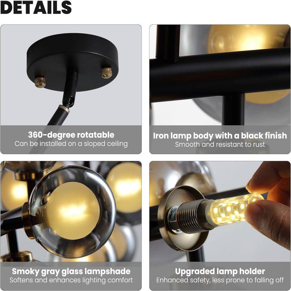 Modern Black Linear Glass Beaded 16-Light Chandelier