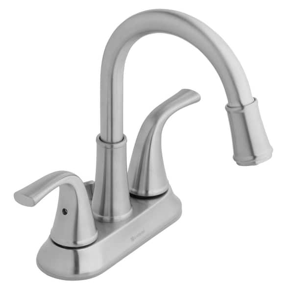 Glacier Bay Focus 4 in. Centerset Double-Handle LED High-Arc Bathroom Faucet in Brushed Nickel