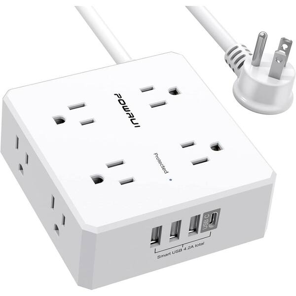 Commercial Electric 3 ft. 4-Outlet White Surge Protector Smart with USB  Powered by Hubspace LTS-4G-W-1 - The Home Depot