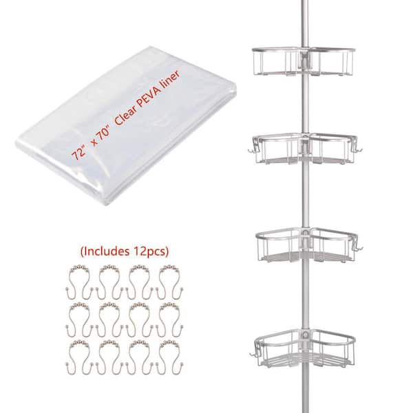 Utopia Alley Flat Shelf Tension Rod Shower Caddy - Rustproof Corner Shower Caddy with 4 Adjustable Shelves, 108 in, Satin Chrome