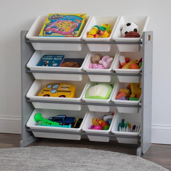Summit Collection White Primary Kids Toy Storage Organizer with 12 Plastic Bins 