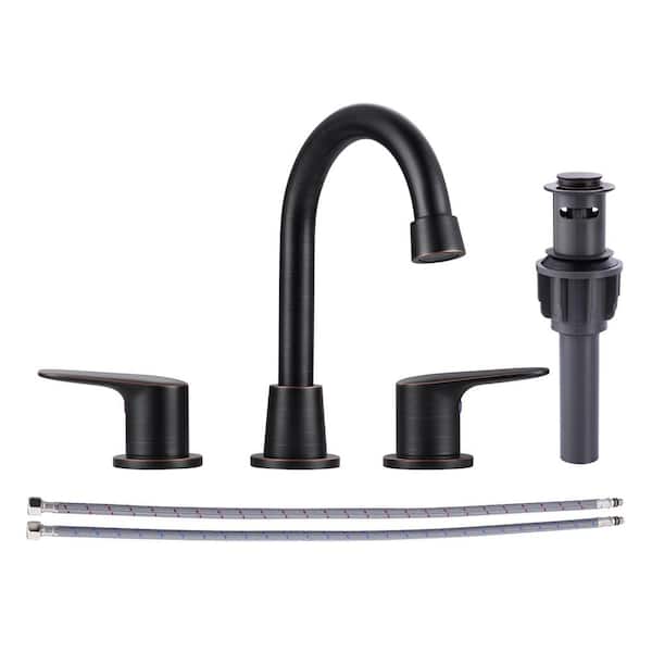 Unbranded 8 in. Widespread Double Handle Bathroom Faucet with Drain Kit Included in Oil Rubbed Bronze