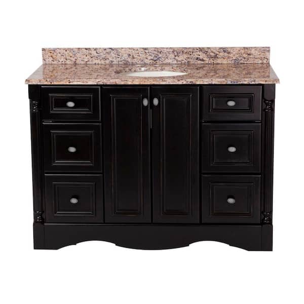 St. Paul Valencia 48 in. Vanity in Antique Black with Stone Effects Vanity Top in Santa Cecilia