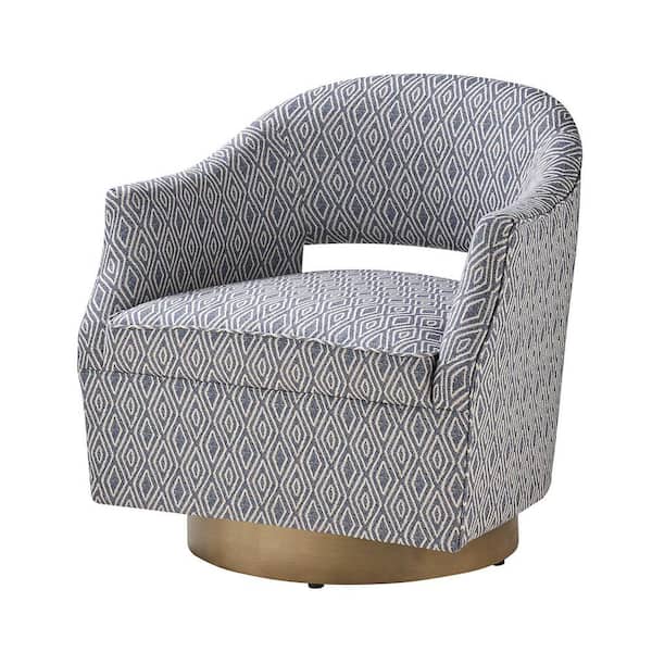 JAYDEN CREATION Felisa Blue Transition Upholstered 360-degree Swivel Barrel Chair