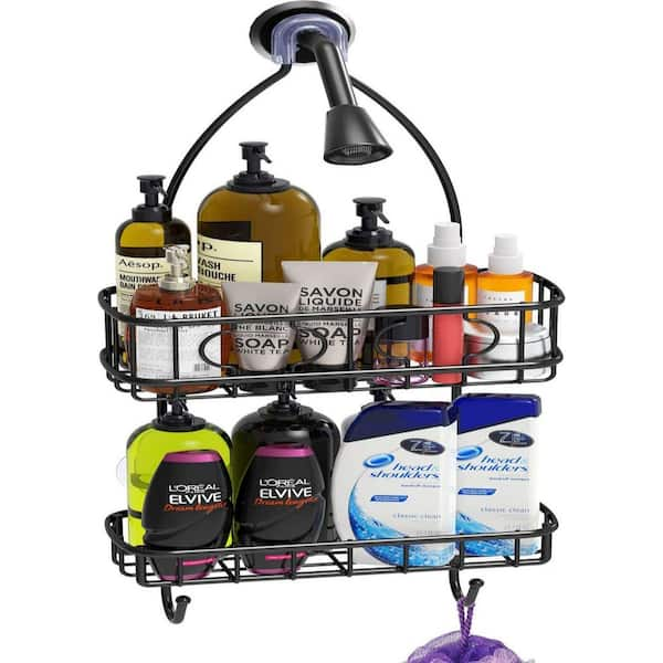 Dracelo 11.8 in. W x 4.1 in. D x 24.8 in. H Black Shower Caddy Hanging Over Shower Organizer