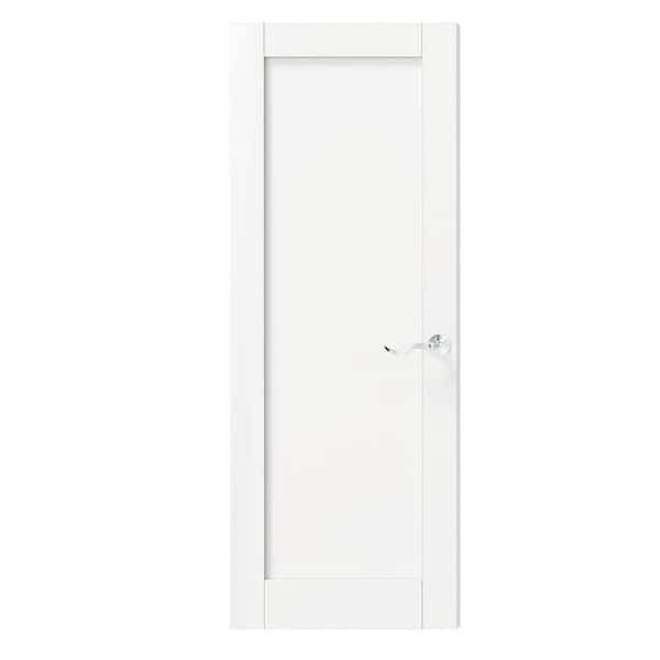 TENONER 28 in. x 80 in. Solid Wood and MDF, Pre-assembled, White Primed, 1 Panel Interior Door Slab With Silver Curved Doorknob