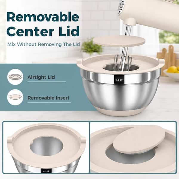Numhew Chef Essential 8-Piece Stainless Steel Khaki Mixing Bowl