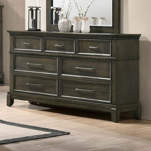 Emery Point 7-Drawer Gray with Care Kit Dresser (36.63 in. H x 63 in. W x 17.75 in. D)