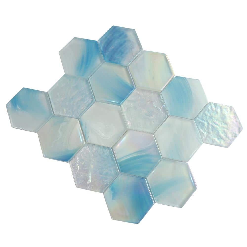 Aurora Blue Glossy Glass Hexagonal Mosaic Tile