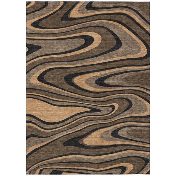 Chantille Machine Washable Indoor/Outdoor Abstract ACN2493 Chocolate 10 ft. x 14 ft. Area Rug