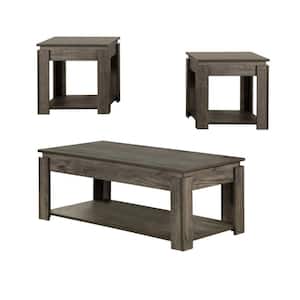 21.75 in. Gray Rectangular Wood Top Coffee End Table with Raised Tops (Set of 3)