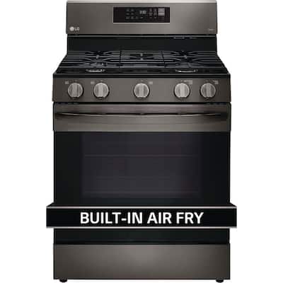 5.8 cu. ft. Smart Fan Convection Gas Single Oven Range with Air Fry and EasyClean in Printproof Black Stainless Steel