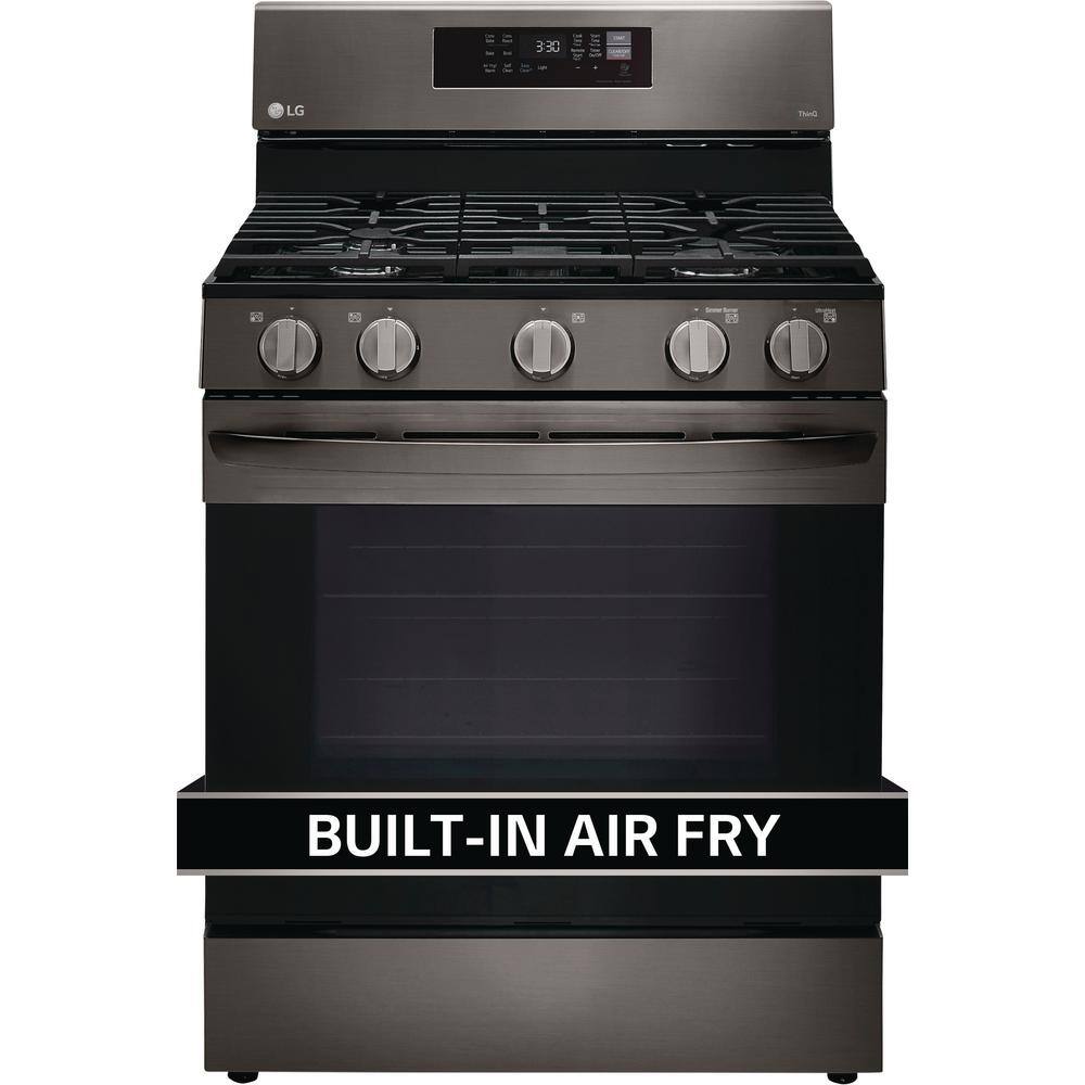 LG 5.8 cu. ft. Smart Fan Convection Gas Single Oven Range with Air Fry and EasyClean in Printproof Black Stainless Steel
