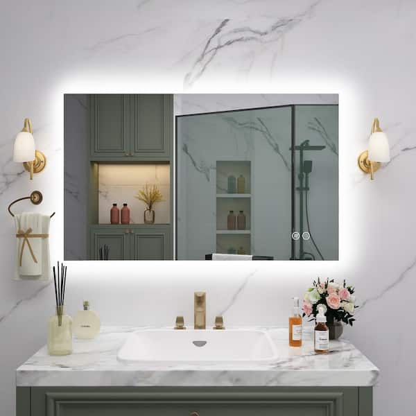 KIOTEE 40 in. W x 24 in. H Rectangular Frameless Super Bright Back Lited LED AntiFog Tempered Glass Wall Bathroom Vanity Mirror