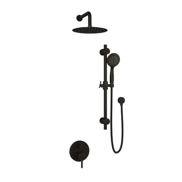 PULSE Showerspas Refuge 6-Spray Patterns with 1.8 GPM 10 in. Wall Mounted Dual Showerheads with Slide Bar and Valve in Oil-Rubbed Bronze