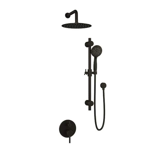 PULSE Showerspas 6-Spray Round Hand Shower and Showerhead Wall Combo Kit with Slide Bar and Valve in Oil-Rubbed Bronze