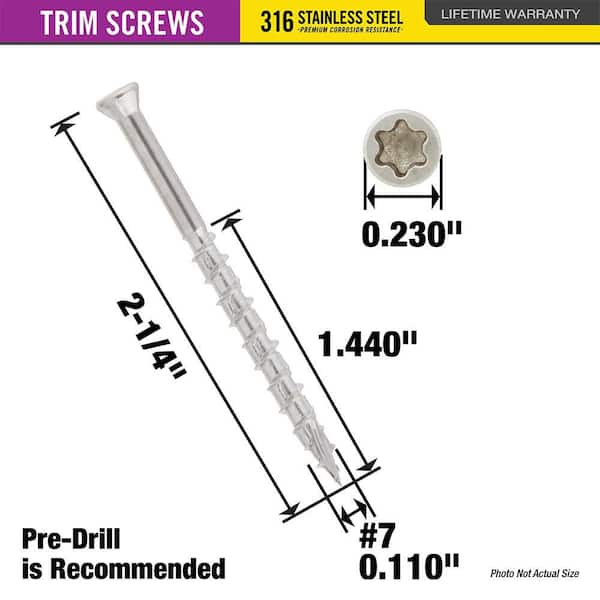 DECKMATE Marine Grade Stainless Steel #7 X 2-1/4 in. Wood Trim