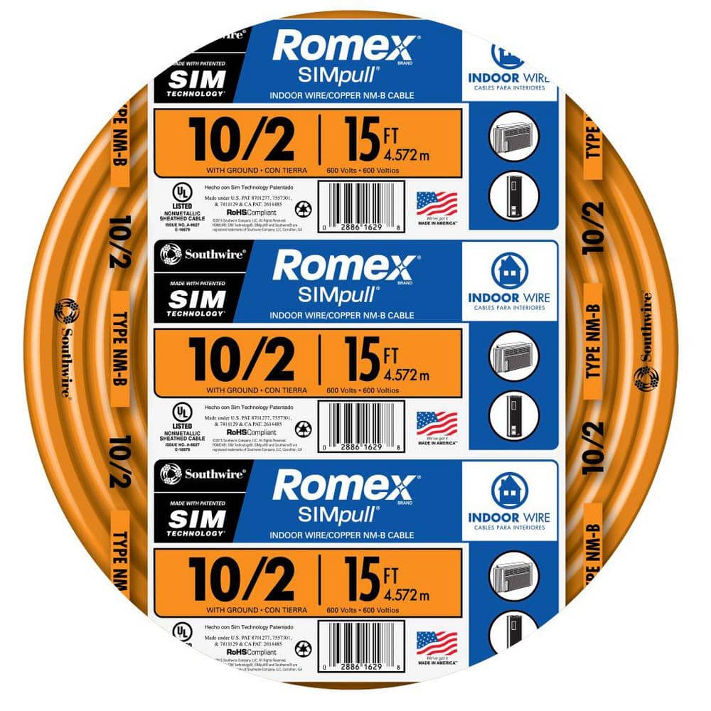 Southwire 28829026 Non-Metallic Wire with Ground 15 ft