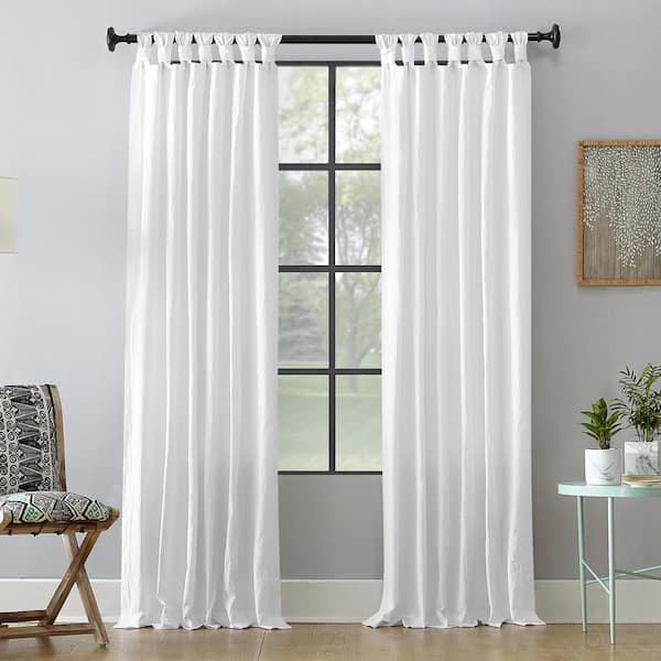 Sarro Washed Cotton White Cotton 52 in. W x 63 in. L Tab Top Light Filtering Curtain (Single Panel)