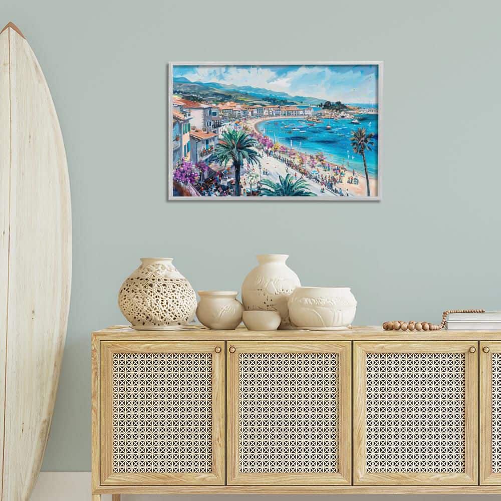 Busy Summer Beach Town by LSR Design Studio Gray Framed Abstract Giclee Art Print 20 in. x 30 in. price history on PriceWatchPro