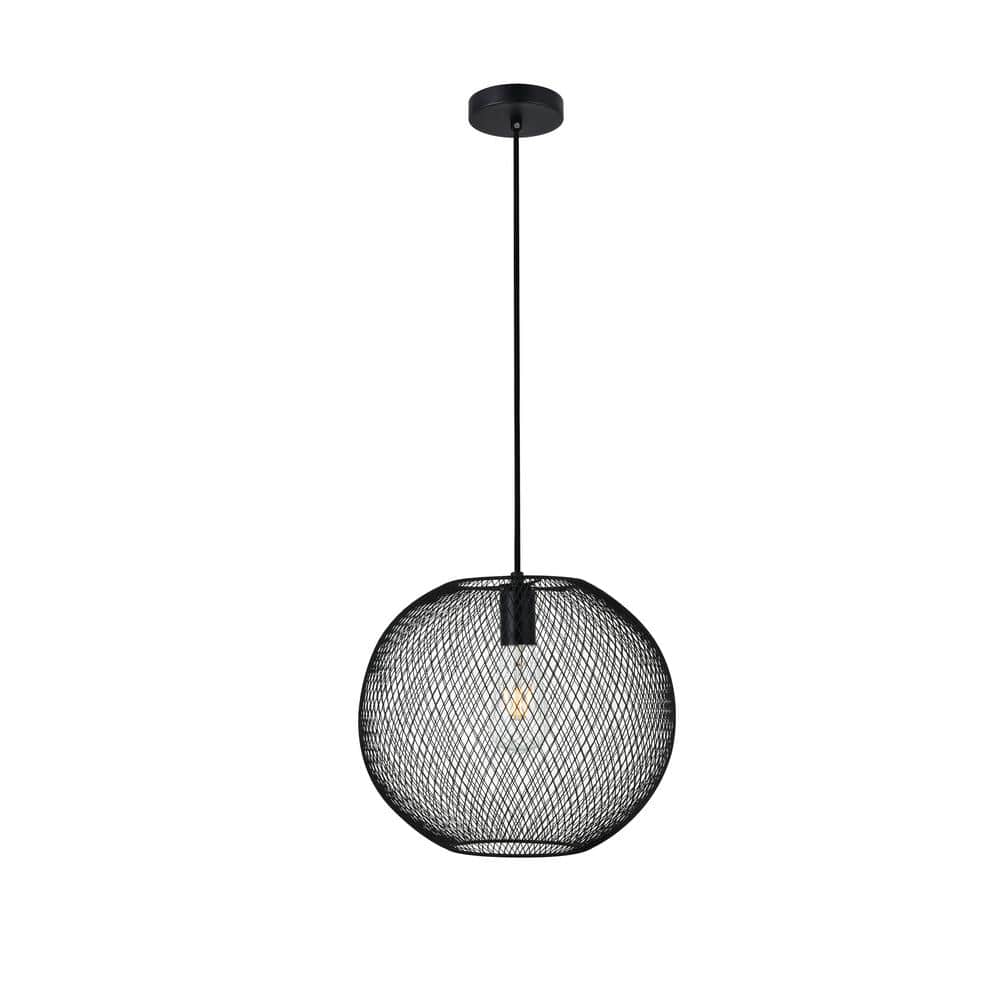 Timeless Home Kedgarr 1-Light Black Pendant with Black Mesh Shade