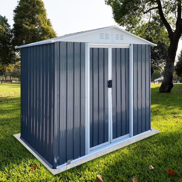 6 ft. W x 4 ft. D Metal Garden Shed with Sliding Door, Base Frame