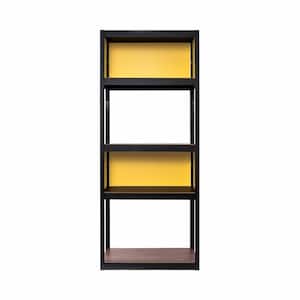 Kepsuul 32 in. W x 16 in. D x 77 in. H Black 4-Shelf Yellow 2-Set Panel Customizable Modular Wood Shelving and Storage