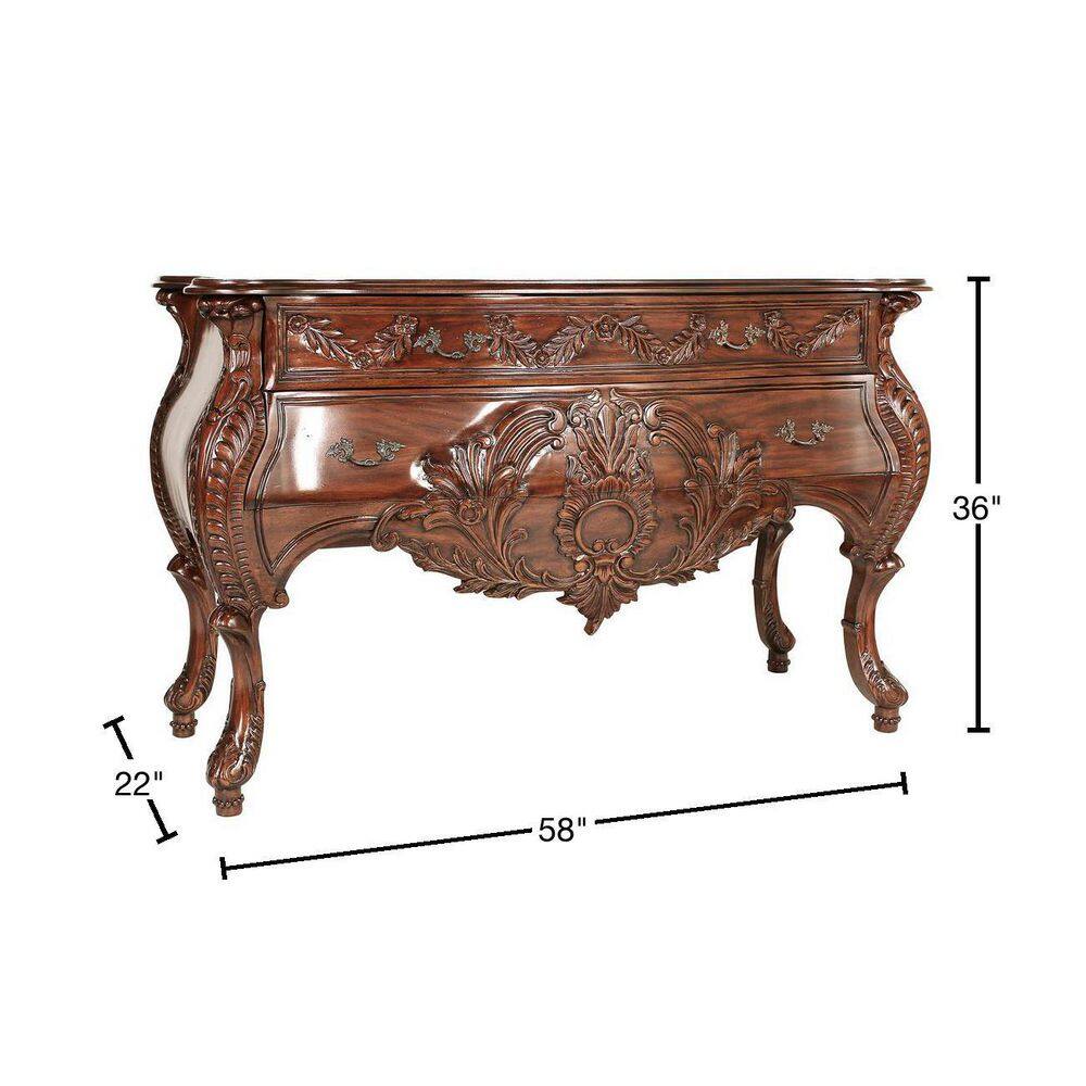 Hand-Carved Mahogany Bombe Console with Storage Drawers