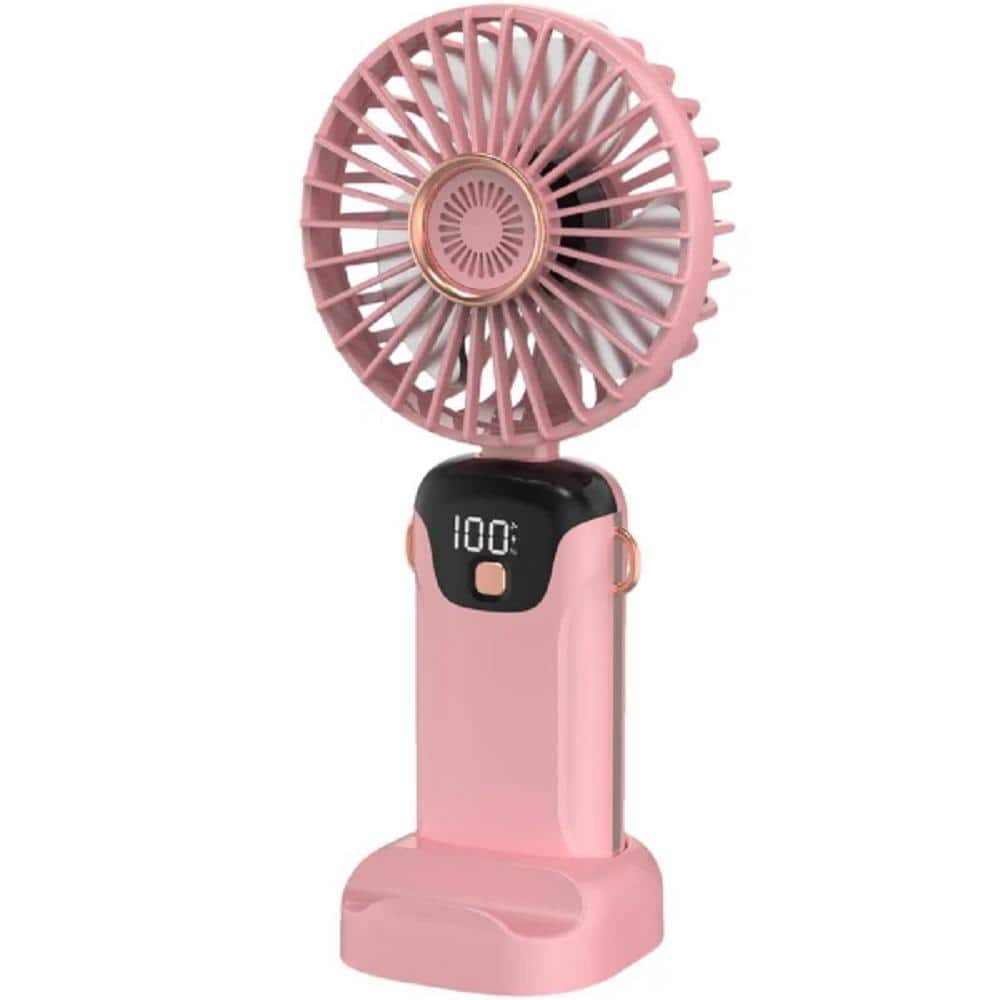 Portable Handheld 1800mAh Battery USB Rechargeable 3.5 in. 1 Fan Speeds Folding Desk Fan in Pink with Base Phone Holder price history on PriceWatchPro
