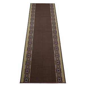 Moroccan Trellis Border Cut to Size Brown Color 36" Width x Your Choice Length Custom Size Slip Resistant Runner Rug