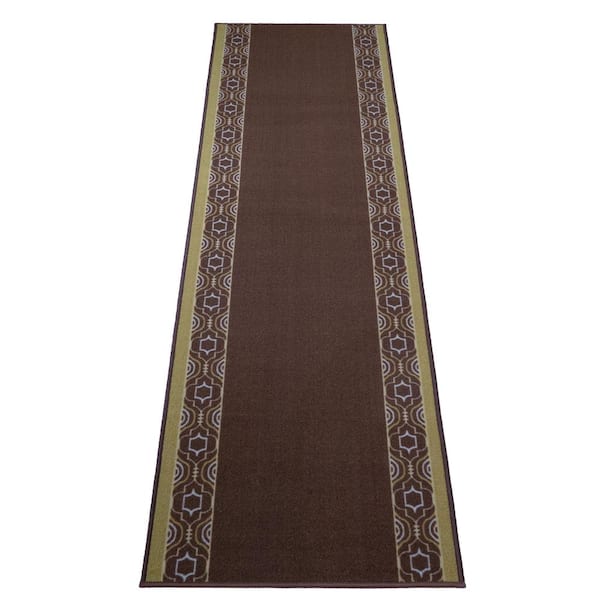 RugStylesOnline Moroccan Trellis Border Cut to Size Brown Color 36" Width x Your Choice Length Custom Size Slip Resistant Runner Rug