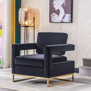 Black Accent Velvet Sofa Chair/Open Back Chair Removable Tufted Cushion Armchair With Pillow Gold Stainless Steel Base