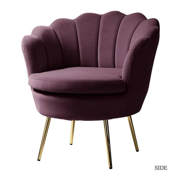 JAYDEN CREATION Fidelia Purple Barrel Accent Arm Chair with Golden Base