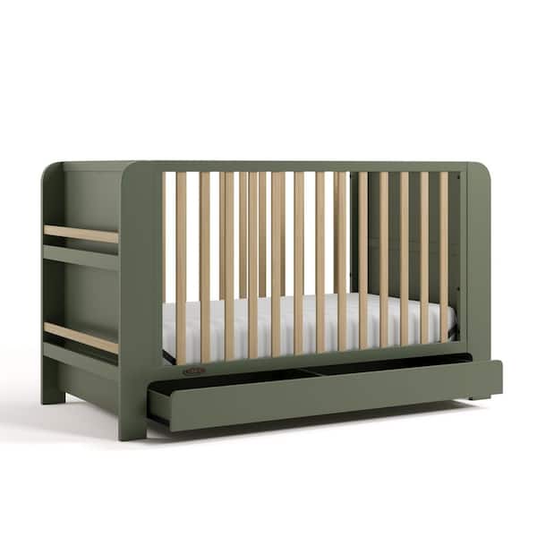 Read with Me Olive with Driftwood 3-in-1 Convertible Crib with Drawer