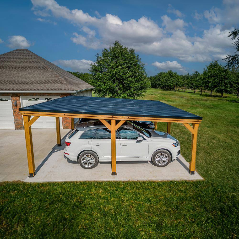 Kingsport 20' x 20' Cedar Wood Carport with Black Steel Roof