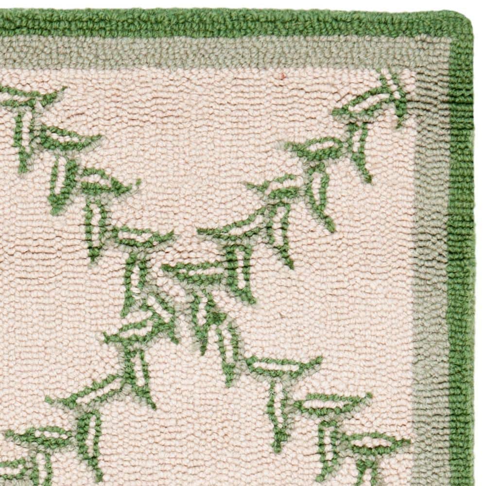 Ivory and Light Green Floral Wool Area Rug