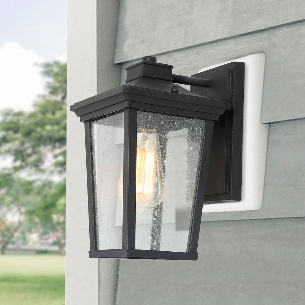 LNC 1-Light Black 11 in. H Square Patio Decorative Outdoor Metal Caged ...
