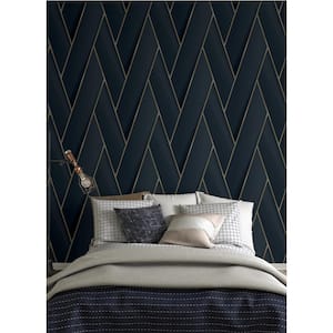 Blue Manfred Navy Modern Herringbone Wallpaper Sample