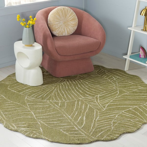 Soho 6 ft. x 6 ft. Round Green Oversized Leaf Area Rug