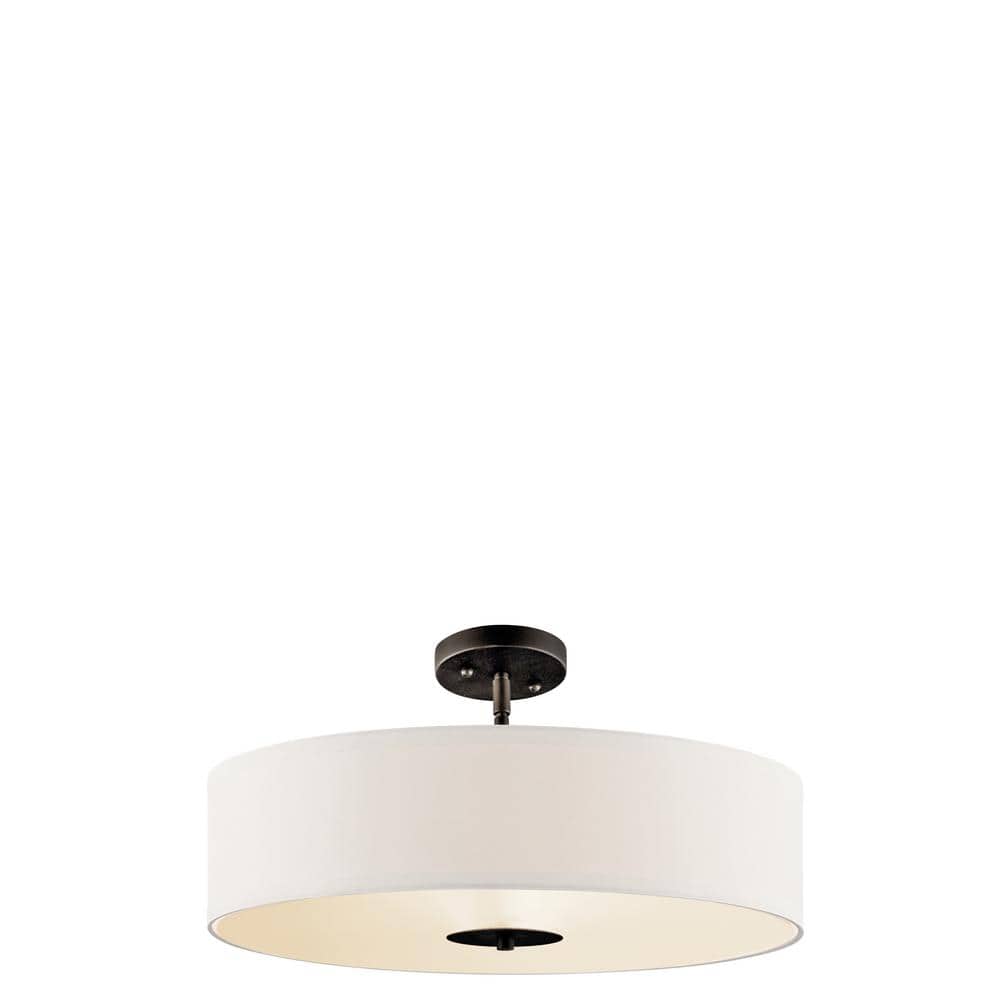 Transitional 20" Drum Pendant with White Microfiber Shade in Black and Bronze
